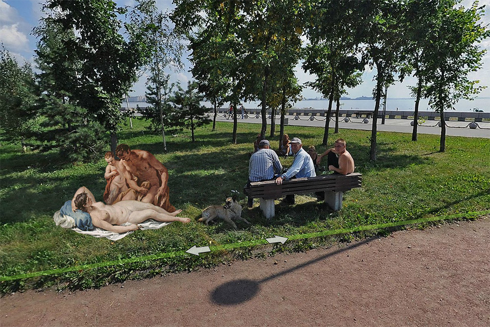 Спящая нимфа и два сатира в парке 300-летия Санкт-Петербурга